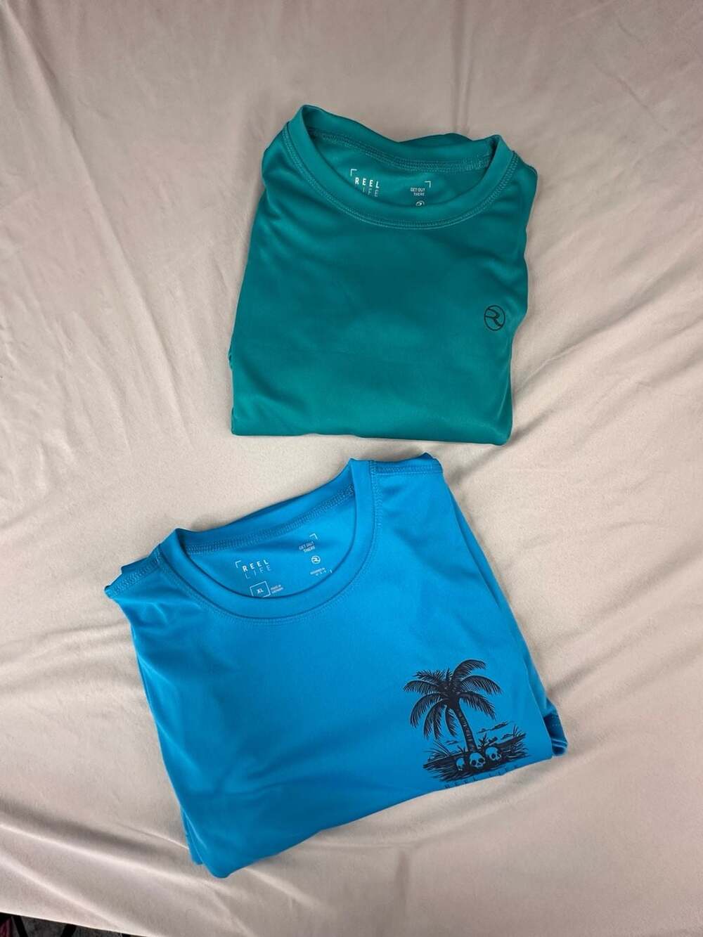 Reel Life Performance T-Shirt Size XL Blue Palm Tree Lot Of 2